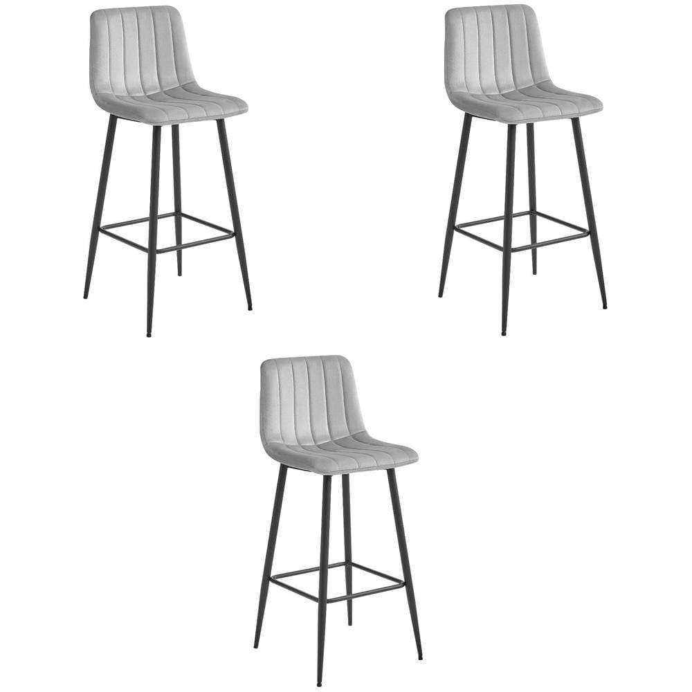 Sgabello da bar POZZA - Velluto grigio argento con gambe nere x 3 - Foto 1