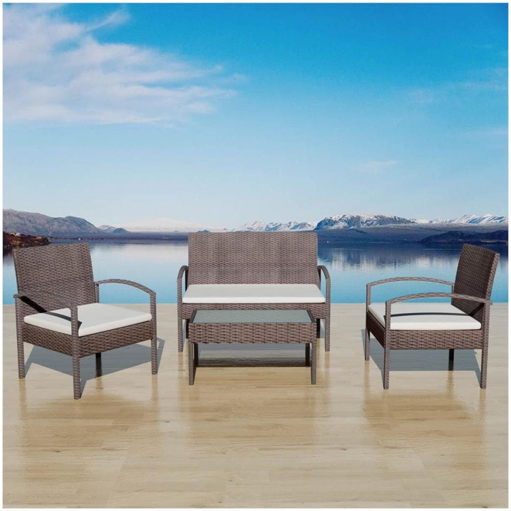 7 Pz Set Mobili Da Giardino In Polirattan Marrone - Foto 2