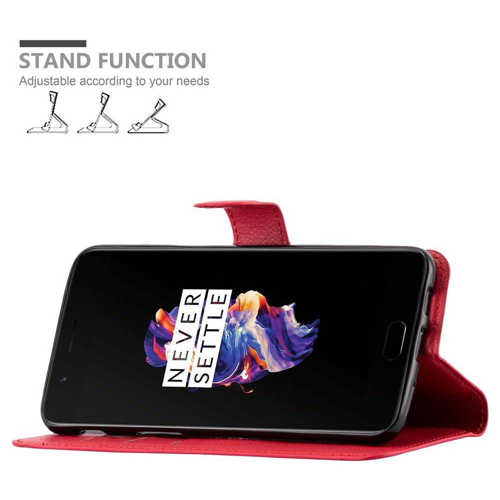 Custodia Compatibile Con Oneplus 5 In Rosso Carminio - Coperchio Protettiva Con Chiusura Magnetica, Funzione Stand E Tasca Per Le Carte - Foto 6