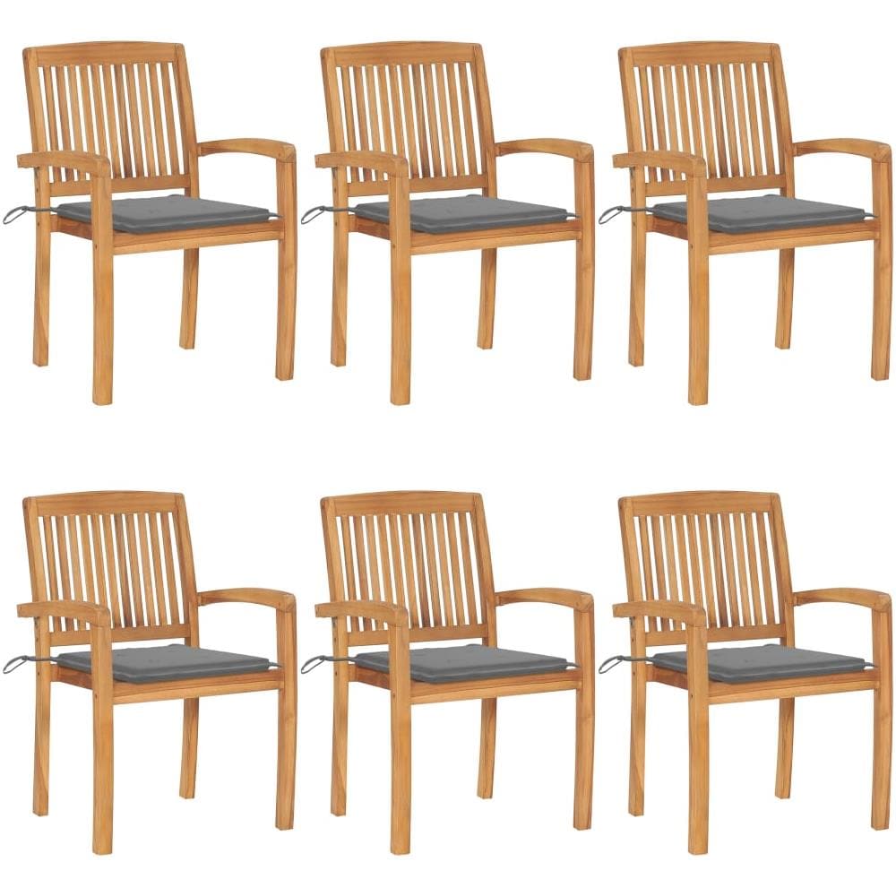 Sedie da Giardino Impilabili con Cuscini 6 pz Massello di Teak - Foto 1