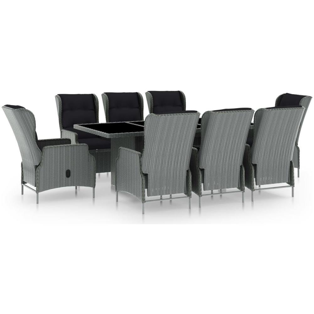 Set Pranzo da Giardino 9pz con Cuscini Polyrattan Grigio Chiaro - Foto 1