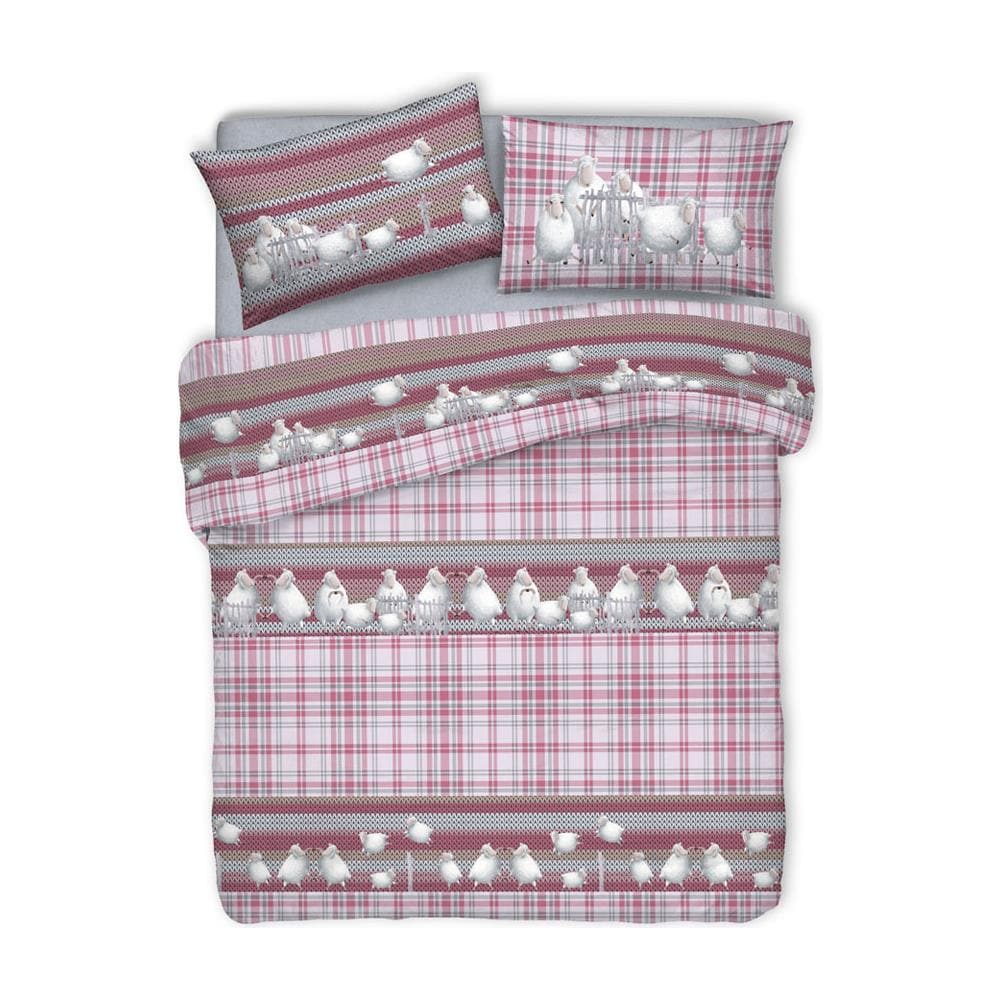 Copripiumino Sacco Piumone Pensieri Delicati 100% Cotone Disegno Pecorelle Matrimoniale Rosa - Foto 1