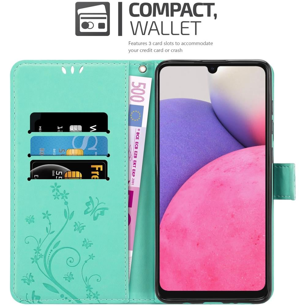 Custodia Compatibile Con Samsung Galaxy A33 5g In Turchese Fiore - Coperchio Protettivo In Design Floreale Con Chiusura Magnetica, Funzione Stand E Slot Per Carte - Foto 2