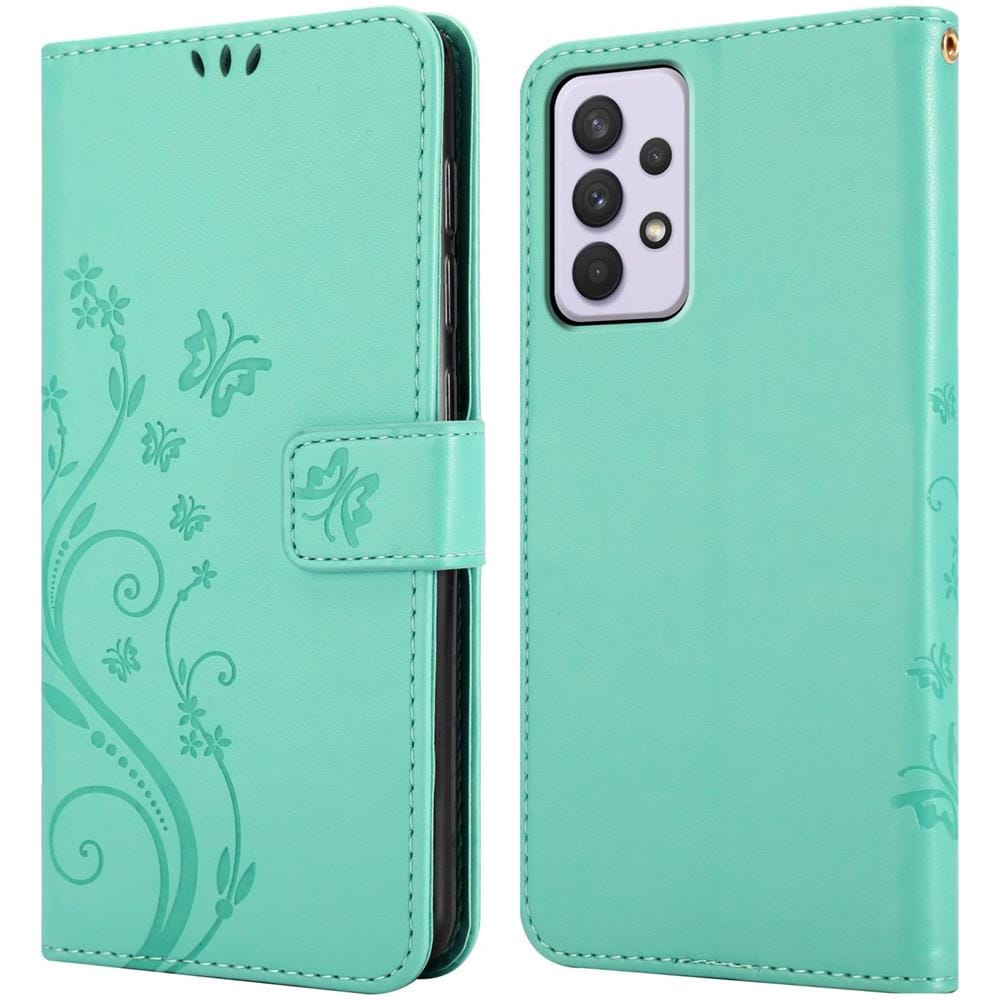 Custodia Compatibile Con Samsung Galaxy A33 5g In Turchese Fiore - Coperchio Protettivo In Design Floreale Con Chiusura Magnetica, Funzione Stand E Slot Per Carte - Foto 7