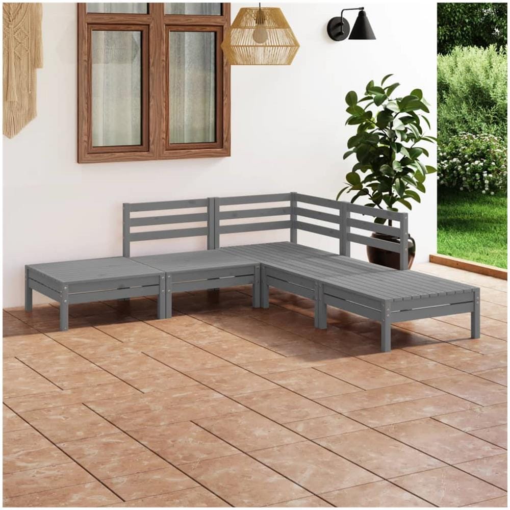 Set Salotto da Giardino 5 pz in Legno Massello di Pino Grigio - Foto 1