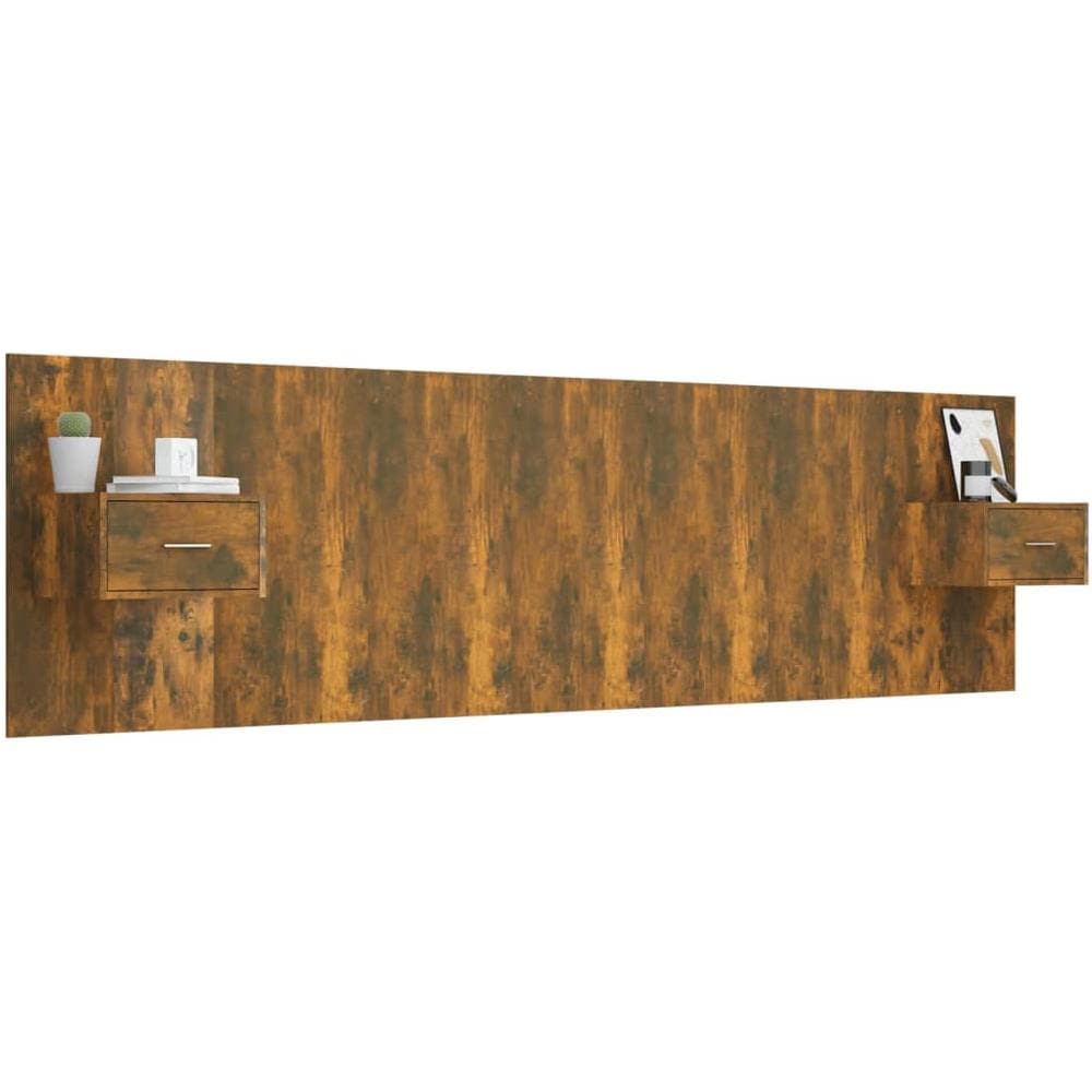 Testiera Letto Con Comodini In Legno Multistrato Rovere Fumo - Foto 3