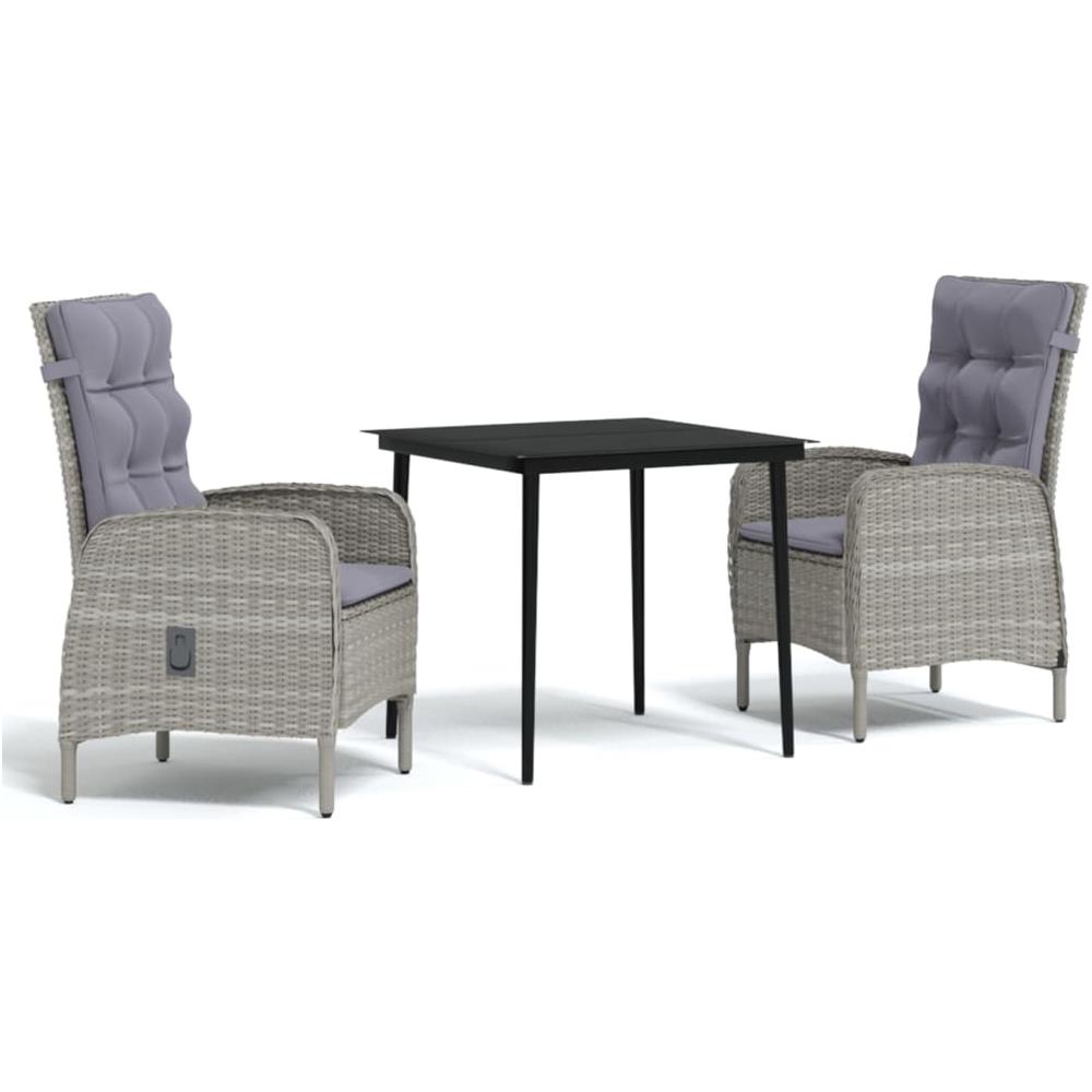 Set Da Pranzo Per Giardino 3 Pz Con Cuscini Grigio E Nero - Foto 2