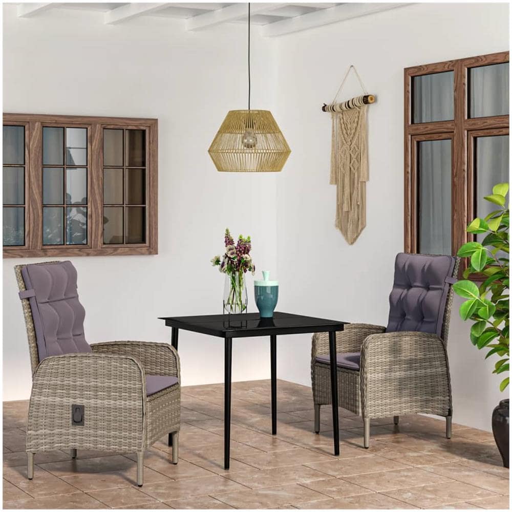 Set Da Pranzo Per Giardino 3 Pz Con Cuscini Grigio E Nero - Foto 1