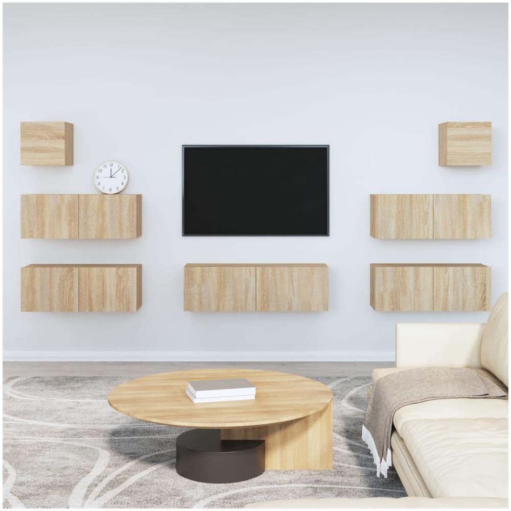 Set Di Mobili Porta Tv 7 Pz Rovere Sonoma In Legno Multistrato - Foto 1