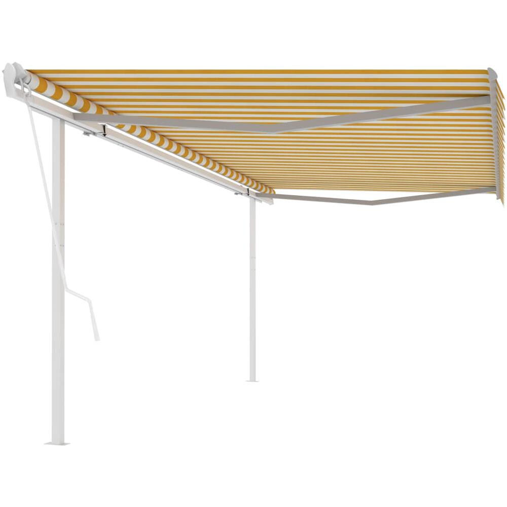Tenda Da Sole Retrattile Manuale VidaXL 5x3,5 M - Gialla E Bianca Con Telaio Grigio - 6