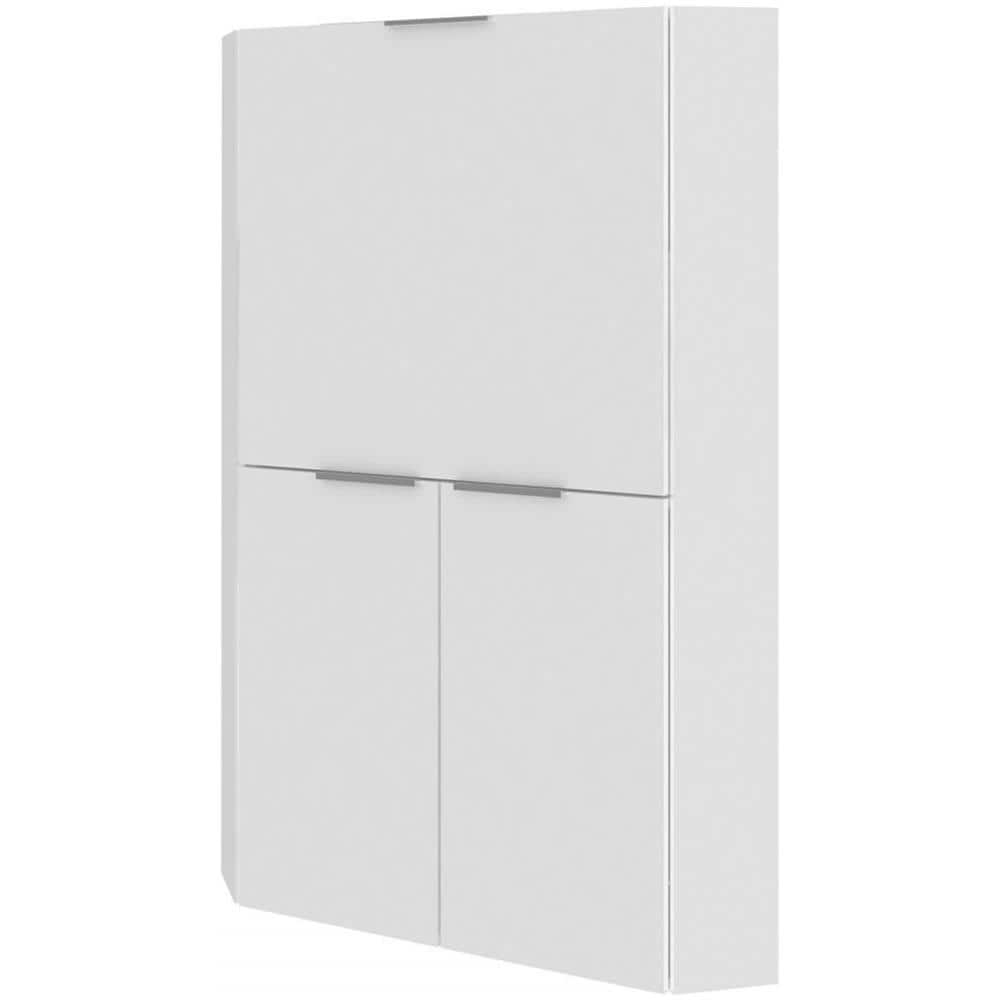 Scrivania Gianmaria, Mobile Multiuso Con Scaffali E Piano Da Lavoro, Tavolo Multiuso Per Ufficio, Scrivania Salvaspazio Multiposizione, 100% Made In Italy, Cm 70x57h140, Bianco Lucido - Foto 2