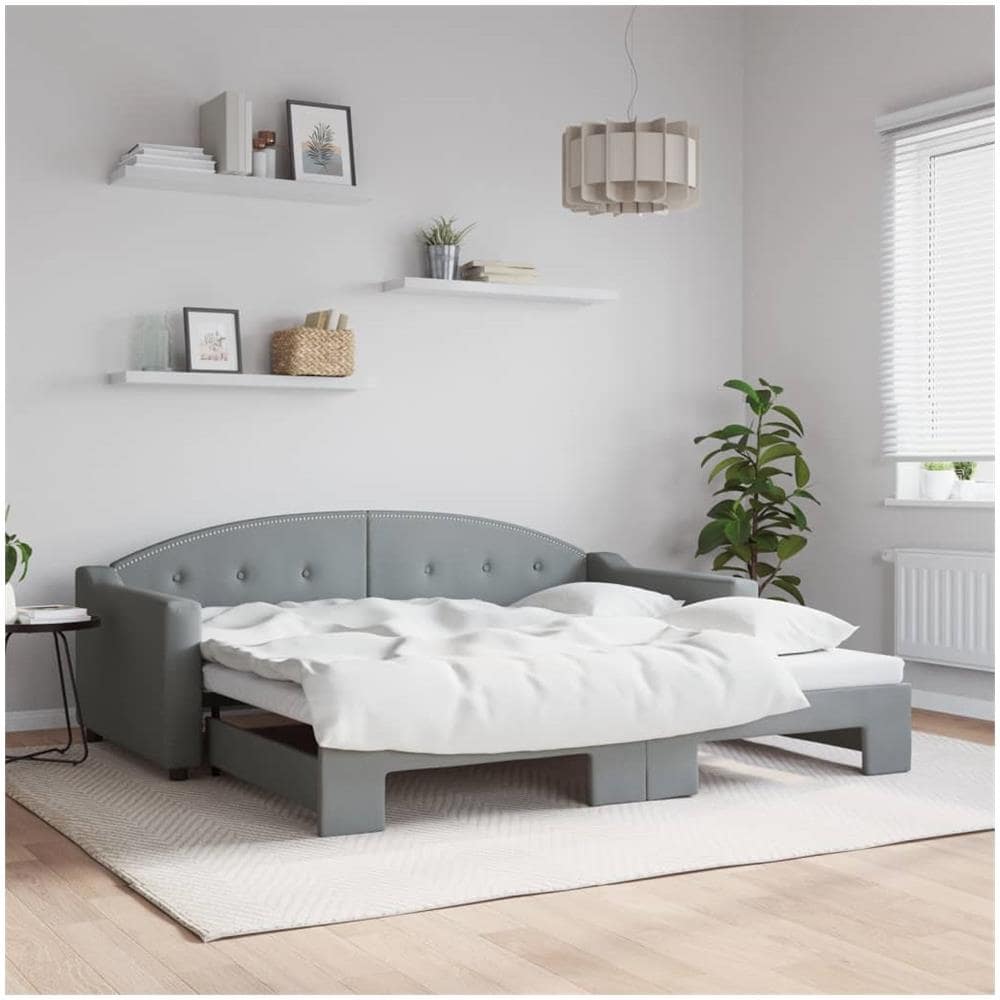 Divano Letto Con Letto Estraibile Grigio Chiaro 90x190 Tessuto - Foto 1