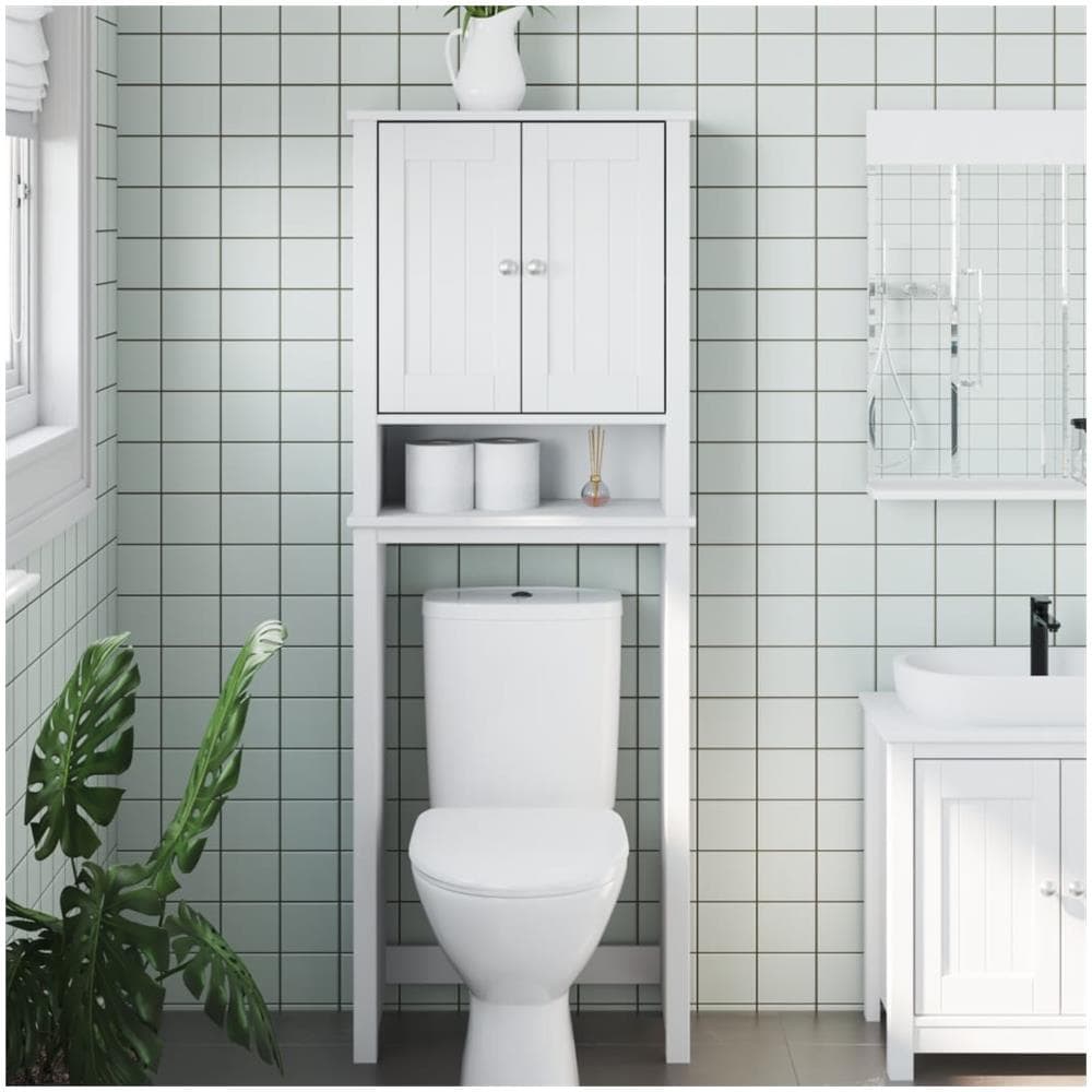 Portaoggetti Sopra Wc Berg Bianco 60x27x164,5 Cm Legno Massello - Foto 1