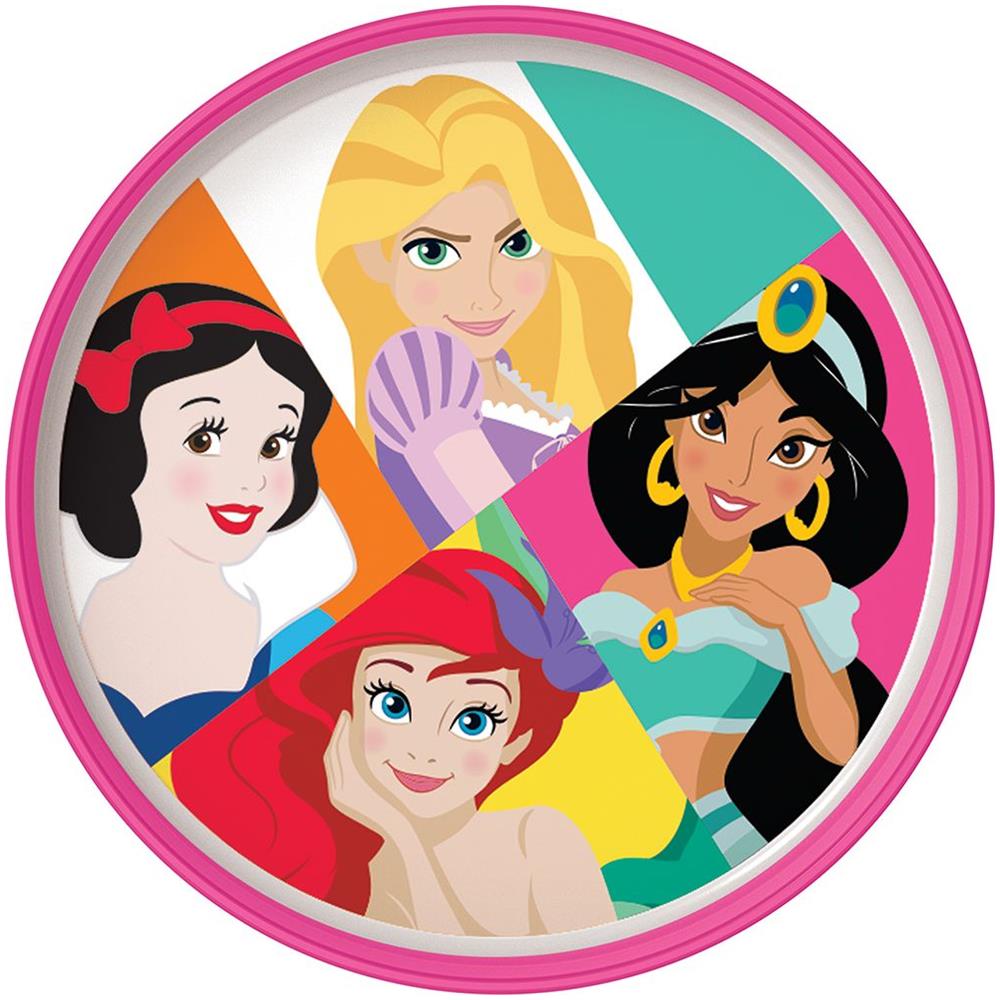 Disney Piatto Piano Bianco E Rosa Per Bambine In Plastica Principesse Biancaneve Ariel Jasmin Rapunzel Con Base Antiscivolo - Foto 1