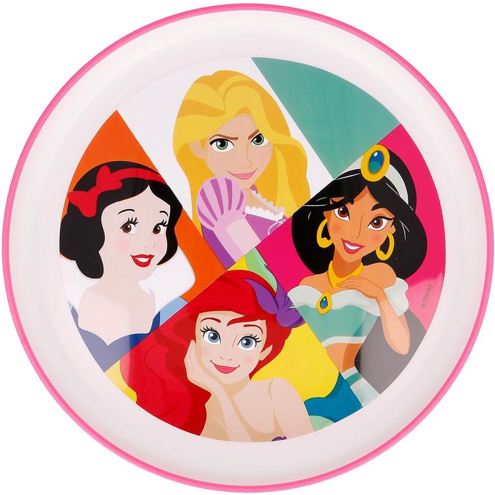 Disney Piatto Piano Bianco E Rosa Per Bambine In Plastica Principesse Biancaneve Ariel Jasmin Rapunzel Con Base Antiscivolo - Foto 2