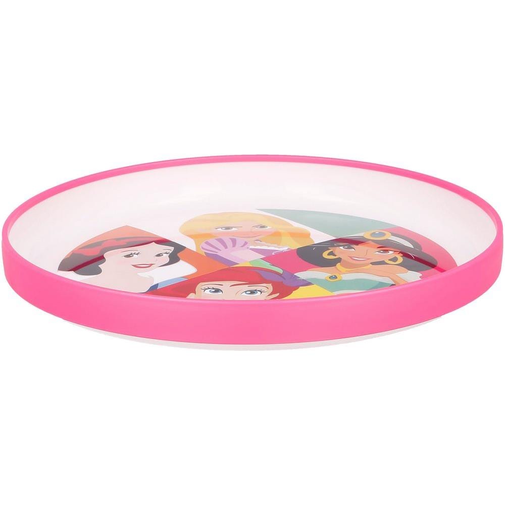 Disney Piatto Piano Bianco E Rosa Per Bambine In Plastica Principesse Biancaneve Ariel Jasmin Rapunzel Con Base Antiscivolo - Foto 3