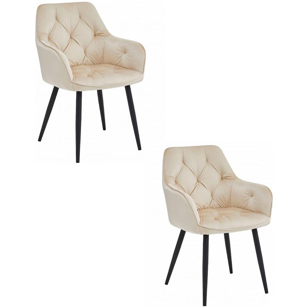 Sedie da pranzo LUKK - Velluto beige con gambe nere x2 - Foto 1