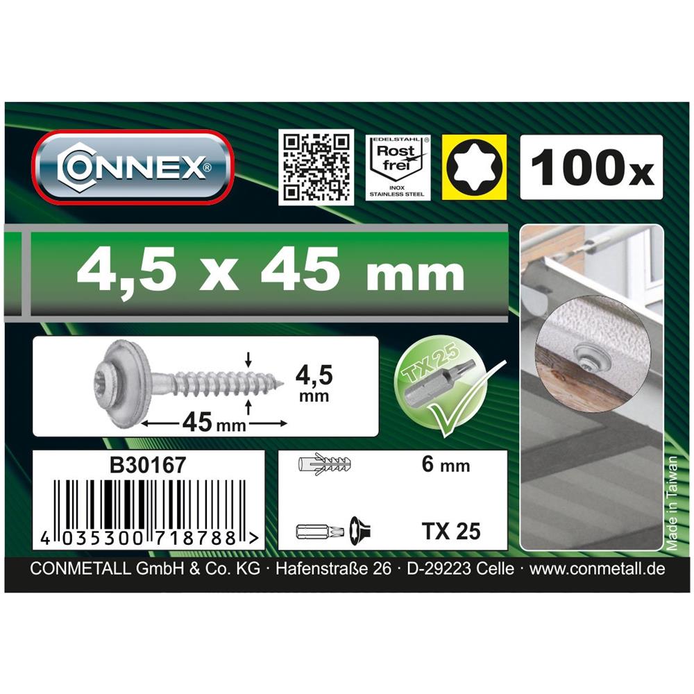 B30167 - Viti Torx Da Meccanico, 4,5 X 45 Mm, Con Anelli Di Guarnizione, In Acciaio Inox, A2, 100 Pz, Con Una Punta - Foto 1