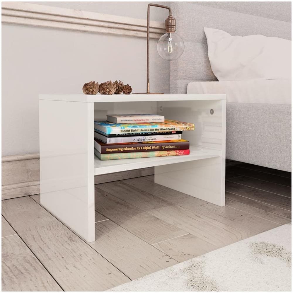 Comodino Bianco Lucido 40x30x30 cm in Legno Multistrato - Foto 1