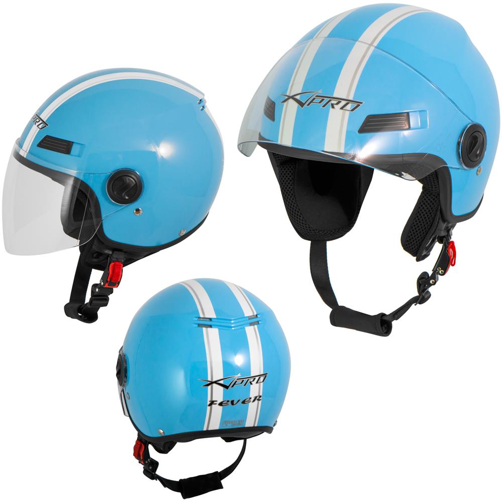 Casco Jet Scooter Moto Quad Omologato Ece 22 05 Visiera Azzurro Xl - Foto 1