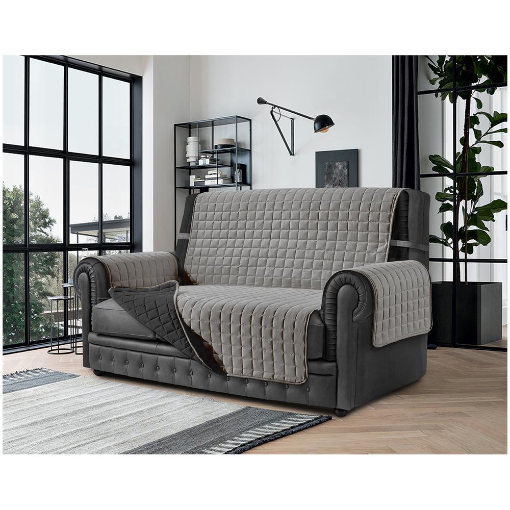 Copridivano Antimacchia - Salvadivano Trapuntato Double Face - 4 Posti Per Seduta Da 230 A 255 Cm - Grigio Chiaro / grigio Scuro - Foto 1
