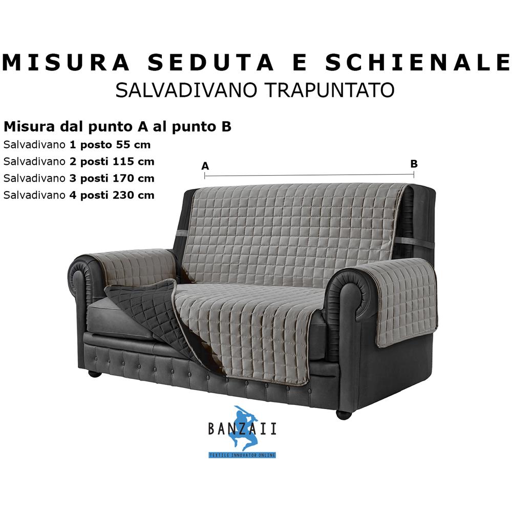 Copridivano Antimacchia - Salvadivano Trapuntato Double Face - 4 Posti Per Seduta Da 230 A 255 Cm - Grigio Chiaro / grigio Scuro - Foto 6