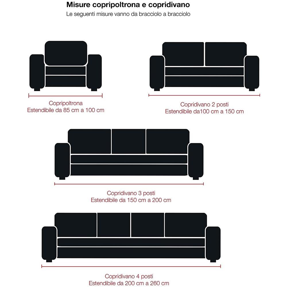 Copridivano Elastico Subito Fatto Made In Italy - 4 Posti Estensibile Da 200 A 260 Cm Marrone - Foto 2
