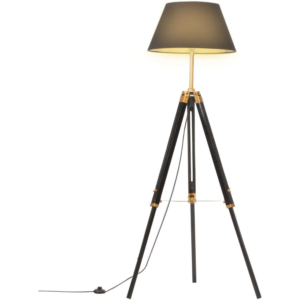 Lampada A Treppiede Nero E Oro In Massello Di Teak 141 Cm - Foto 2