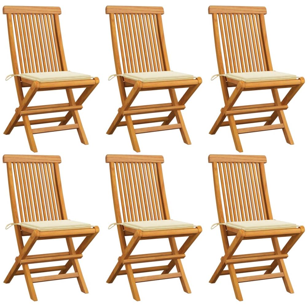 Sedie Da Giardino Con Cuscini Crema 6 Pz In Massello Di Teak - Foto 1