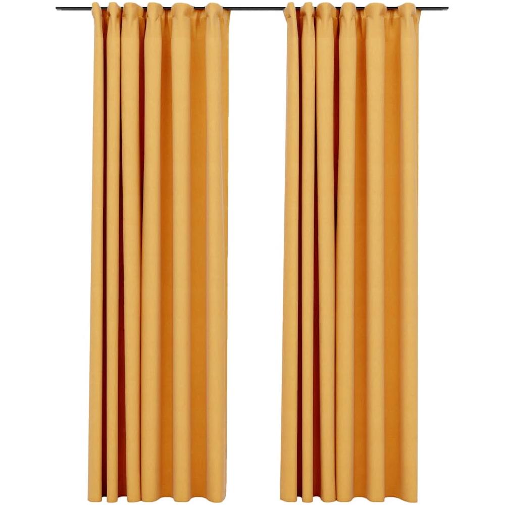 Tende Oscuranti Con Ganci Effetto Lino 2 Pz Gialle 140x245 Cm - Foto 2