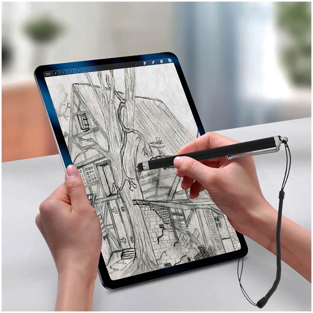 Pennino Da Touchscreen Universale Punta Gomma Cordoncino Espandibile Nero - Foto 4