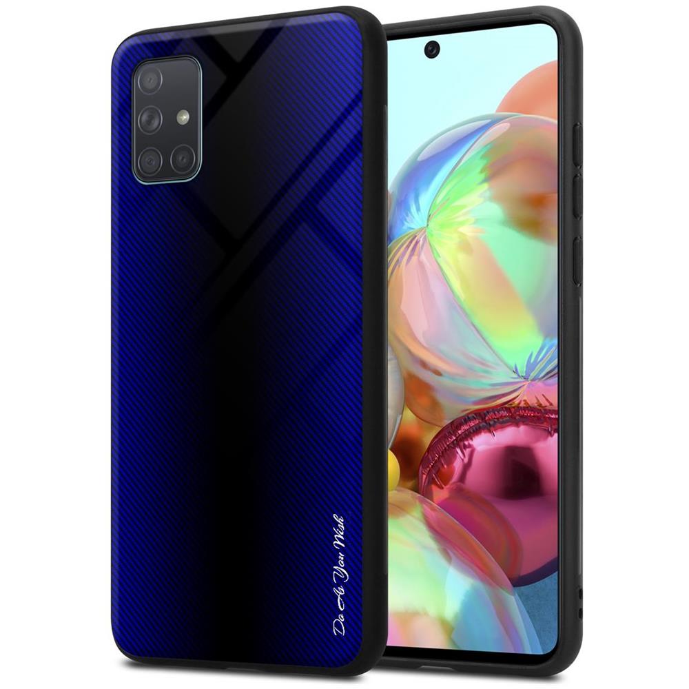 Custodia Compatibile Con Samsung Galaxy A71 4g - Ottica A Strisce In Cobalto Viola - Coperchio Protettivo In Vetro Temperato E Silicone Tpu - Foto 1