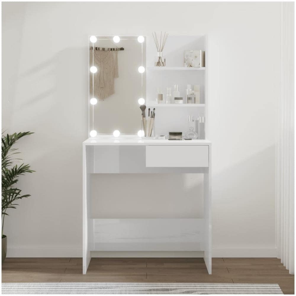 Toeletta Con Led Bianco Lucido 74,5x40x141 Cm - Foto 2