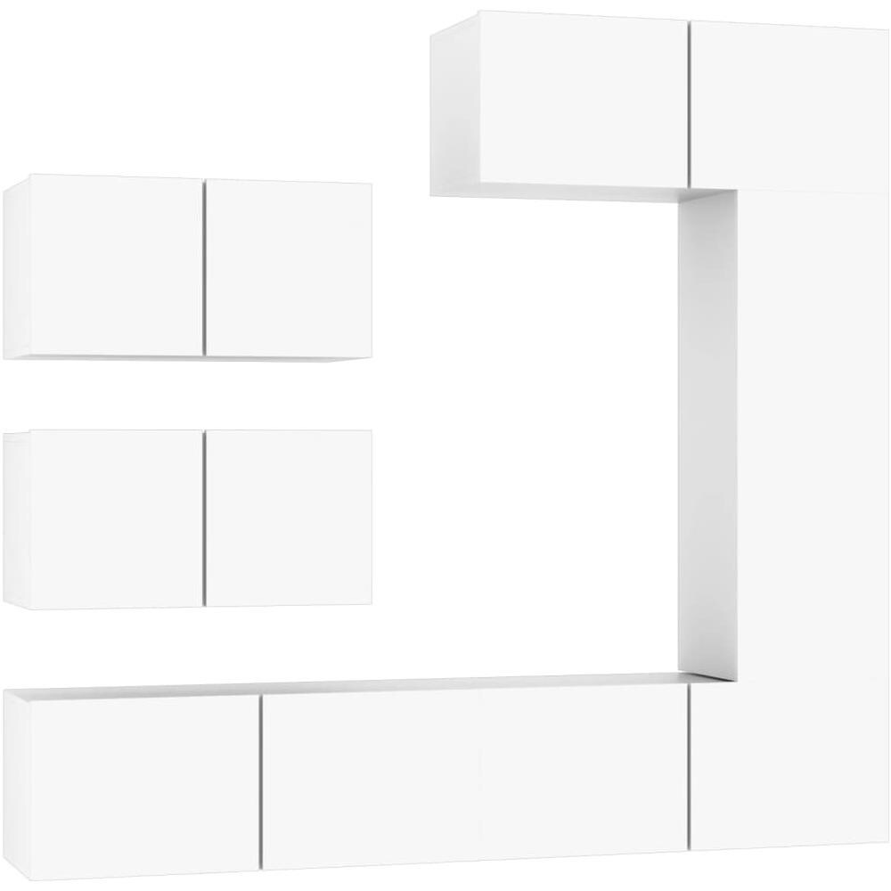 Set Di Mobili Porta Tv 6 Pz Bianco In Legno Multistrato - Foto 2