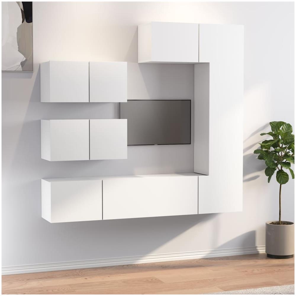 Set Di Mobili Porta Tv 6 Pz Bianco In Legno Multistrato - Foto 1