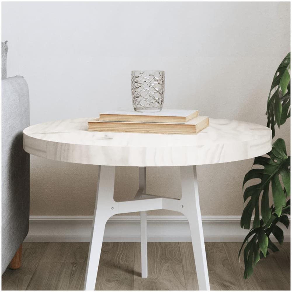 Piano Tavolo Rotondo Bianco 50x3 Cm In Legno Massello Di Pino - Foto 1