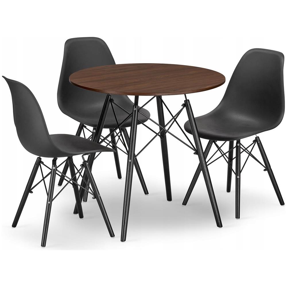 Set tavolo rotondo KOVA 80 con sedie in frassino e nere x3 - Foto 1