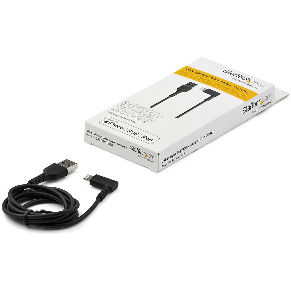Cavo da USB-A a Lightening da 1m durevole - nero ad angolo retto a 90° in fribra aramidica - Robusto e resistente cavo di alimentazione /sincronizzazione da USB tipo A a Lightening con certificazione Apple MFi per iPad /iPhone 12 - Foto 5
