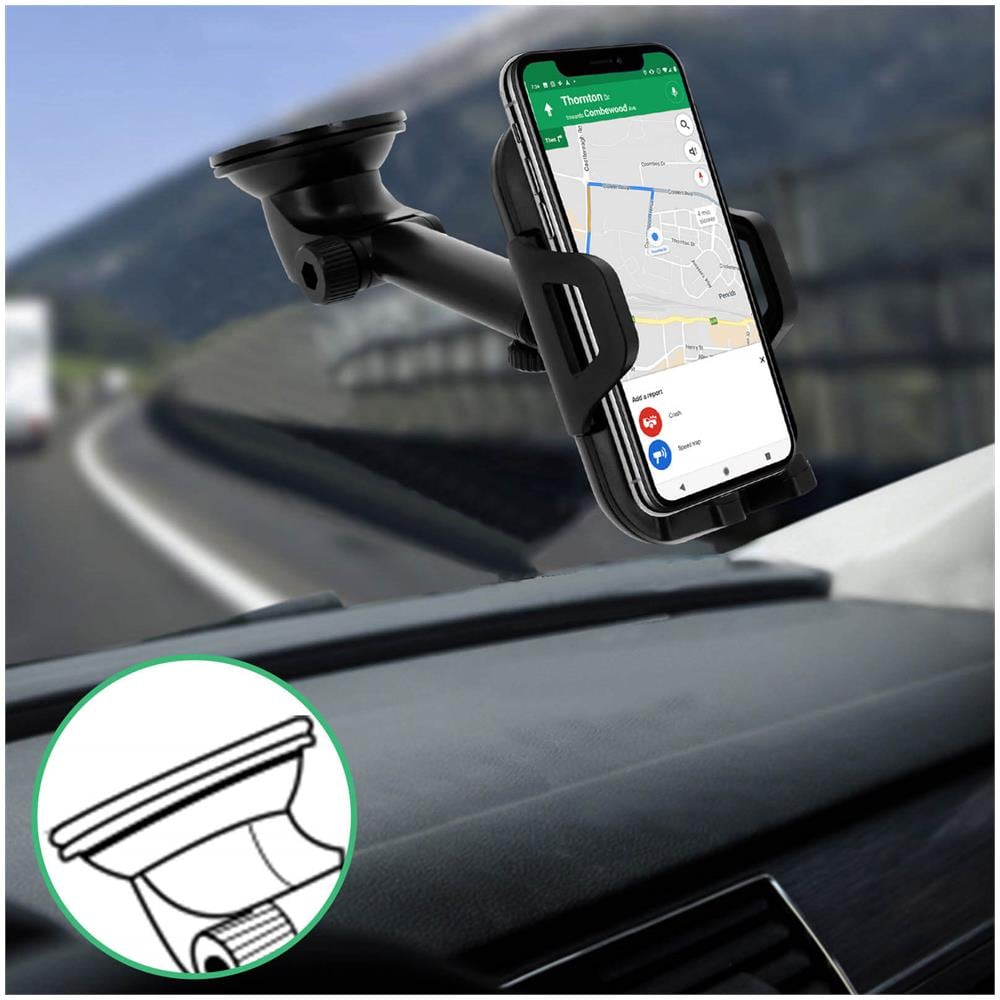 Support Auto Smartphone 47 A 95 Mm Fissaggio Ventosa Rotante, Nero - Foto 2