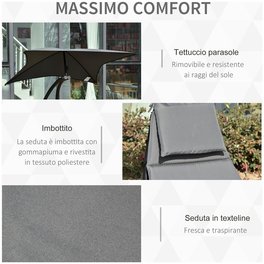 Lettino A Dondolo Da Giardino Sdraio Prendisole Per Esterno Grigia - Foto 2