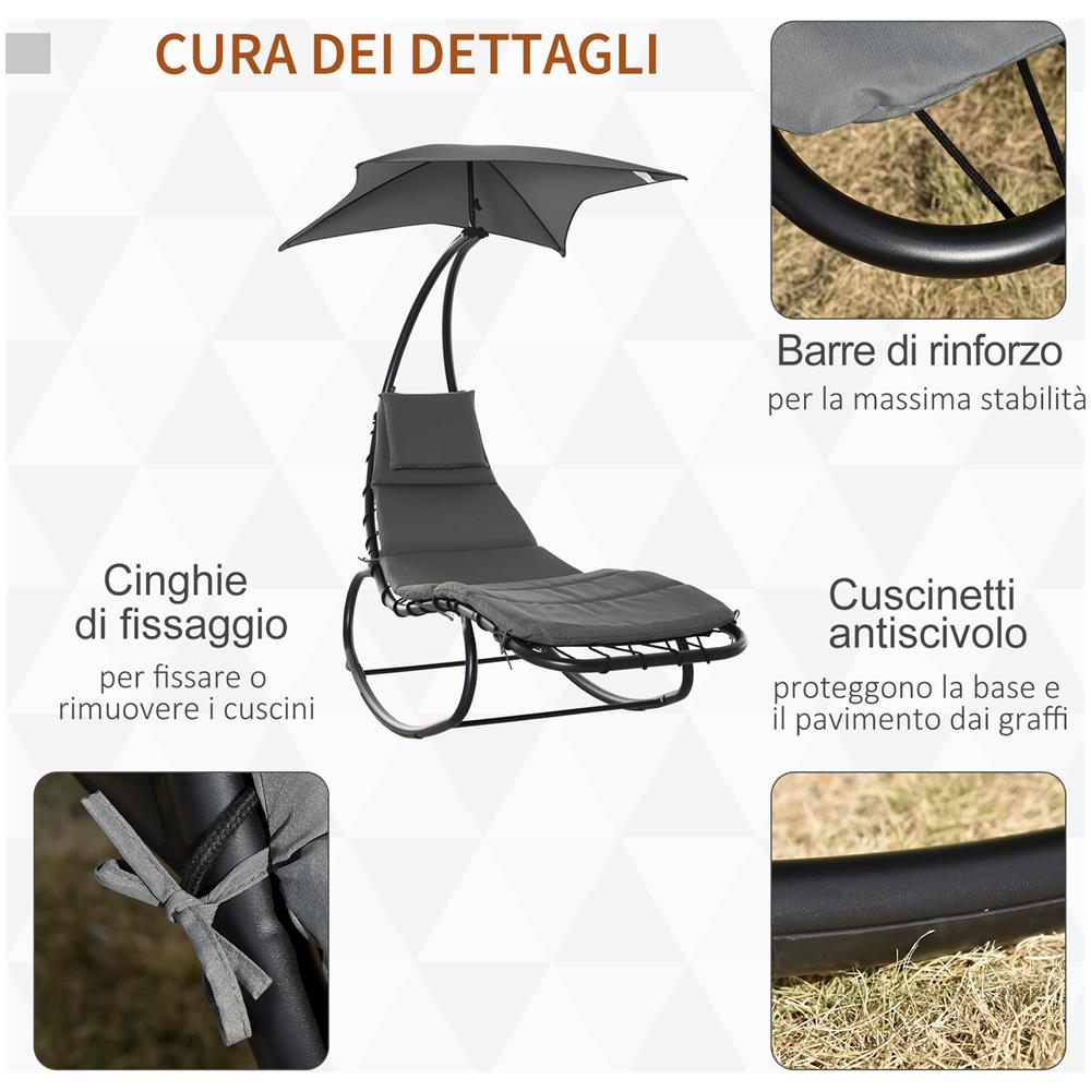 Lettino A Dondolo Da Giardino Sdraio Prendisole Per Esterno Grigia - Foto 8