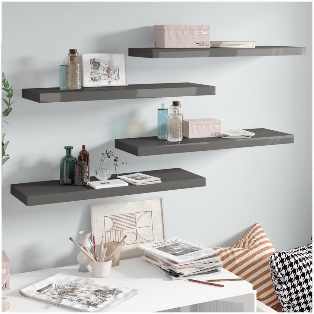 Scaffali A Parete 4 Pz Grigio Lucido 80x23,5x3,8 Cm In Mdf - Foto 1