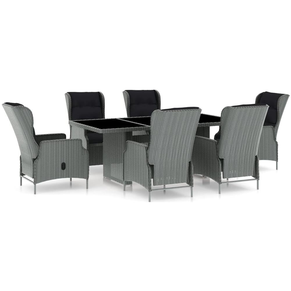 Set Pranzo da Giardino 7pz con Cuscini Polyrattan Grigio Chiaro - Foto 1