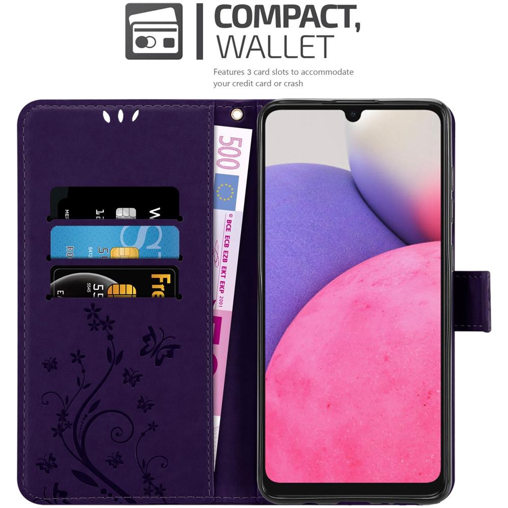 Custodia Compatibile Con Samsung Galaxy A33 5g In Lilla Scuro Fiore - Coperchio Protettivo In Design Floreale Con Chiusura Magnetica, Funzione Stand E Slot Per Carte - Foto 2