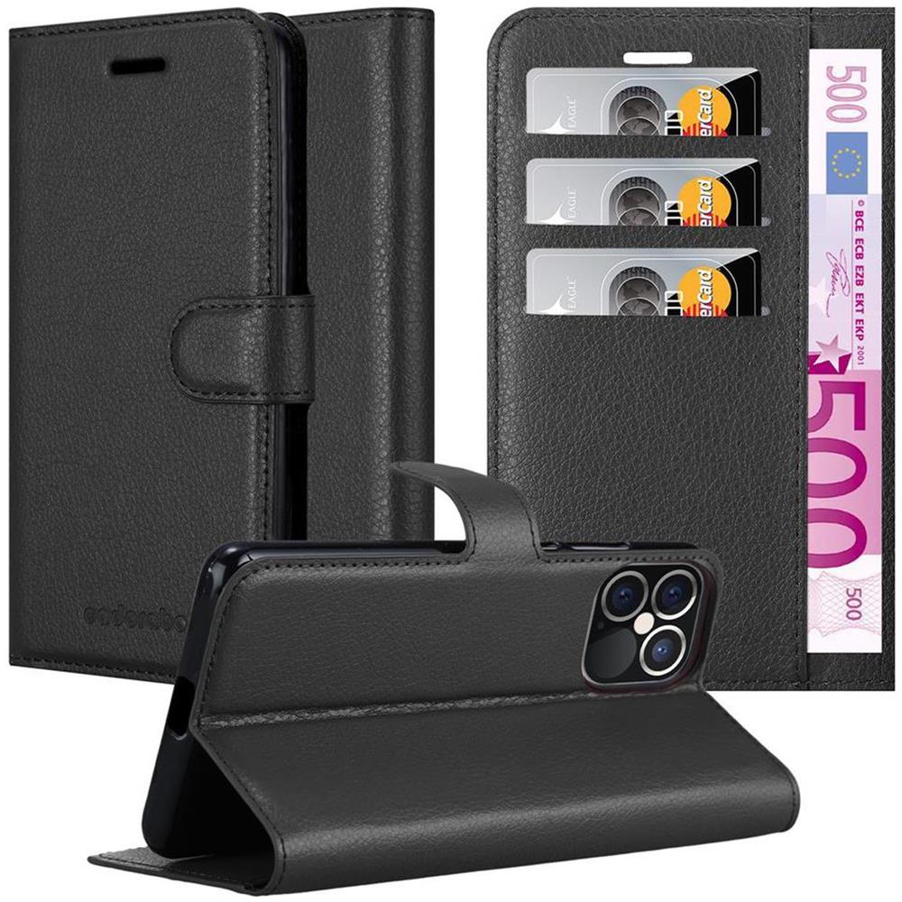 Custodia Compatibile Con Apple Iphone 12 (6,7"" Zoll) In Nero Carbone - Coperchio Protettiva Con Chiusura Magnetica, Funzione Stand E Tasca Per Le Carte - Foto 1