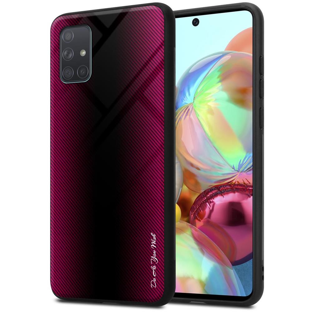 Custodia Compatibile Con Samsung Galaxy A71 4g - Ottica A Strisce In Cremisi Rosa - Coperchio Protettivo In Vetro Temperato E Silicone Tpu - Foto 1