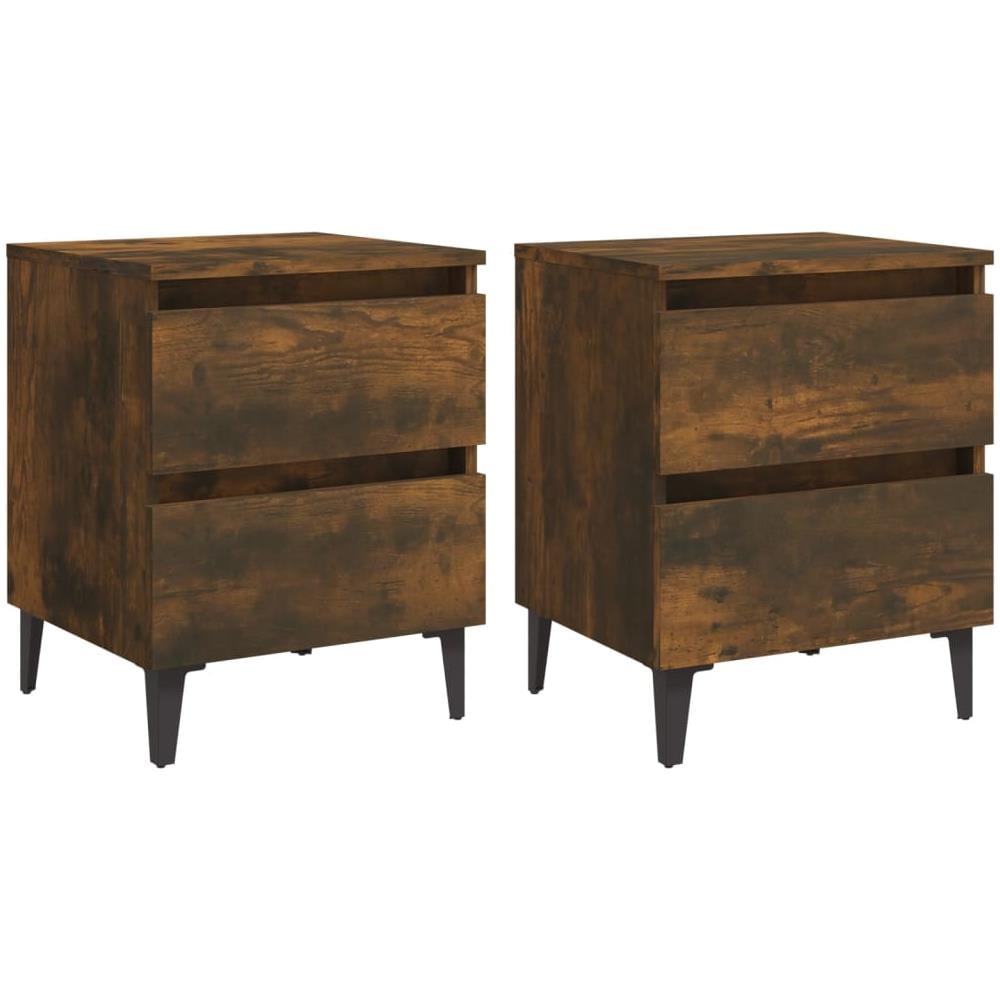 Comodini con Gambe in Legno Massello 2pz Rovere Fumo 40x30x50cm - Foto 2