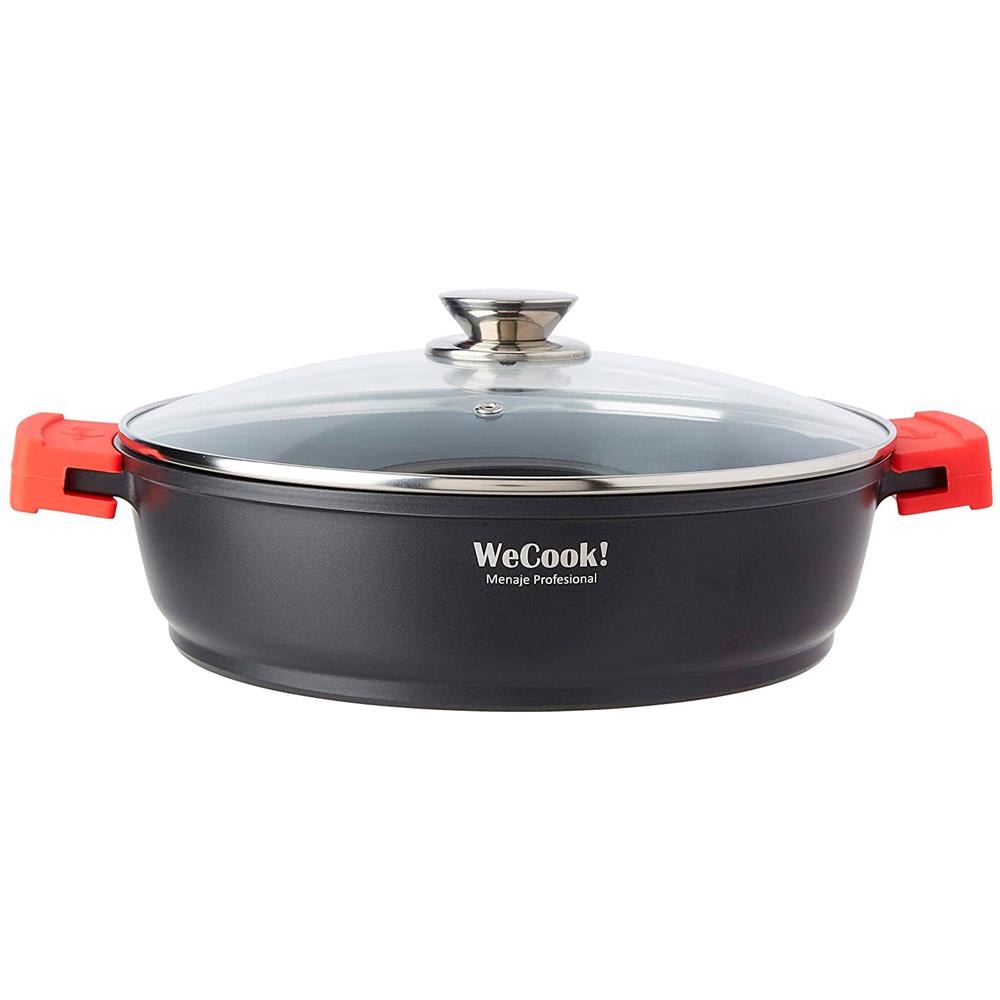 Ecostone Casseruola Bassa 30cm Induzione, Coperchio Di Vetro, Antiaderente Alluminio Fuso Nero - Foto 1