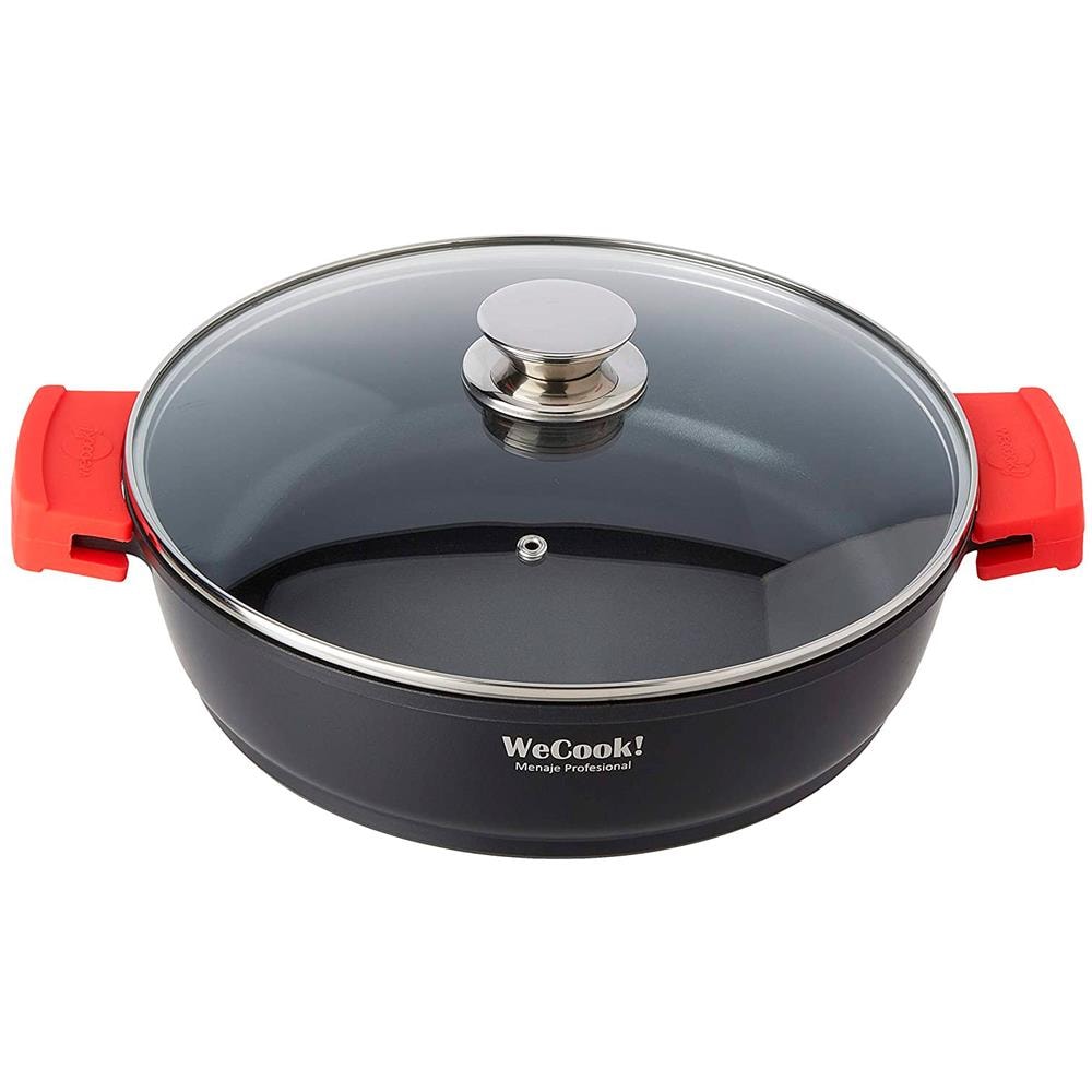 Ecostone Casseruola Bassa 30cm Induzione, Coperchio Di Vetro, Antiaderente Alluminio Fuso Nero - Foto 2