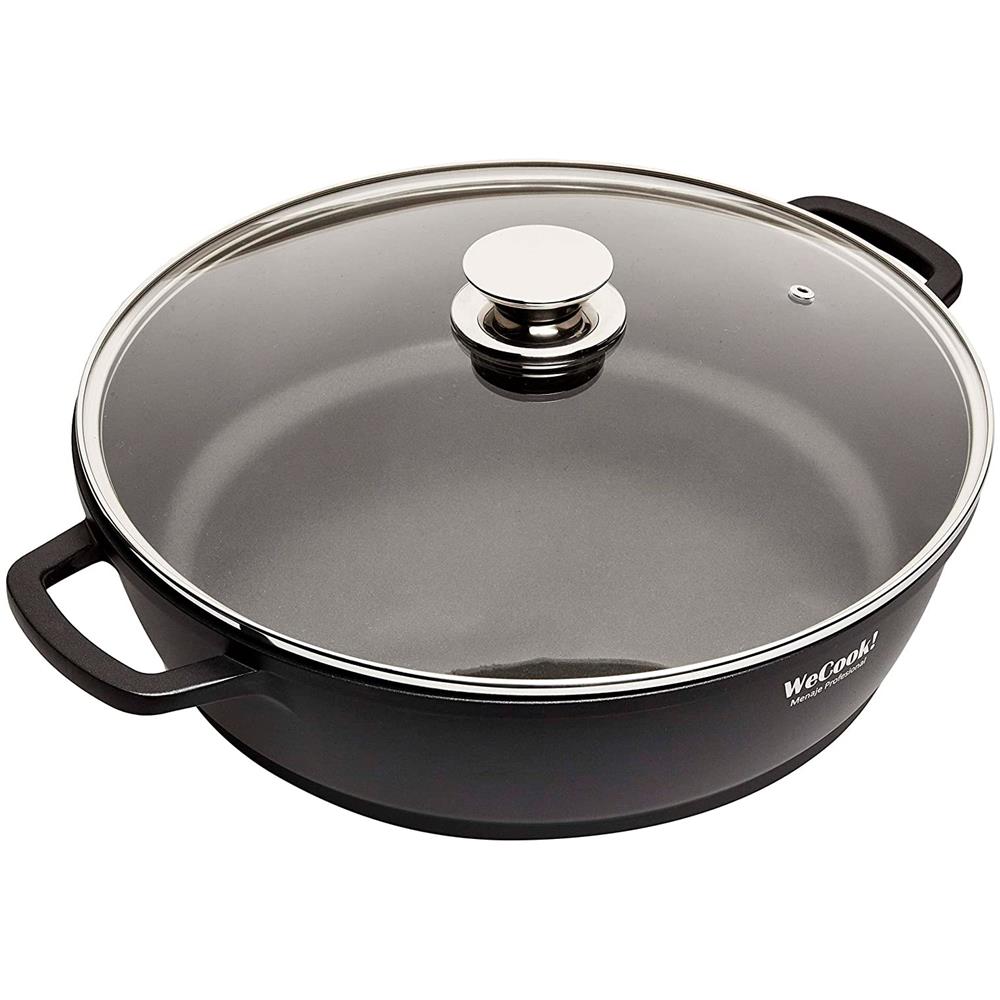 Ecostone Casseruola Bassa 30cm Induzione, Coperchio Di Vetro, Antiaderente Alluminio Fuso Nero - Foto 8